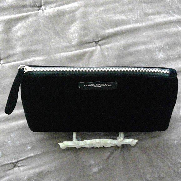 New Dolce & Gabbana Black Velvet Makeup Case Zip Cosmetic Bag Gold Sparkle Logo - Picture 3 of 4